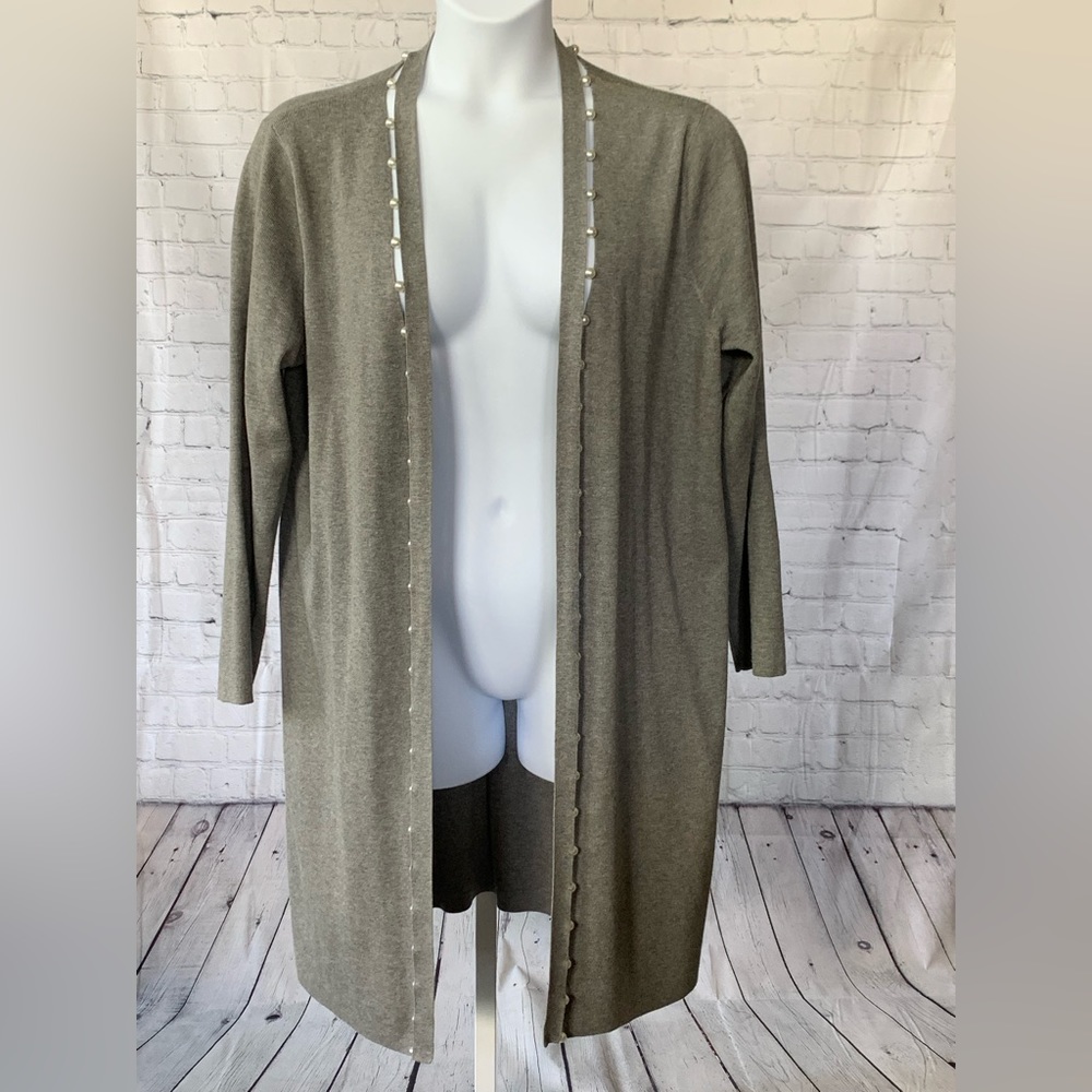 CHICO’S (Size 3) Pearl Detail Grey Cardigan